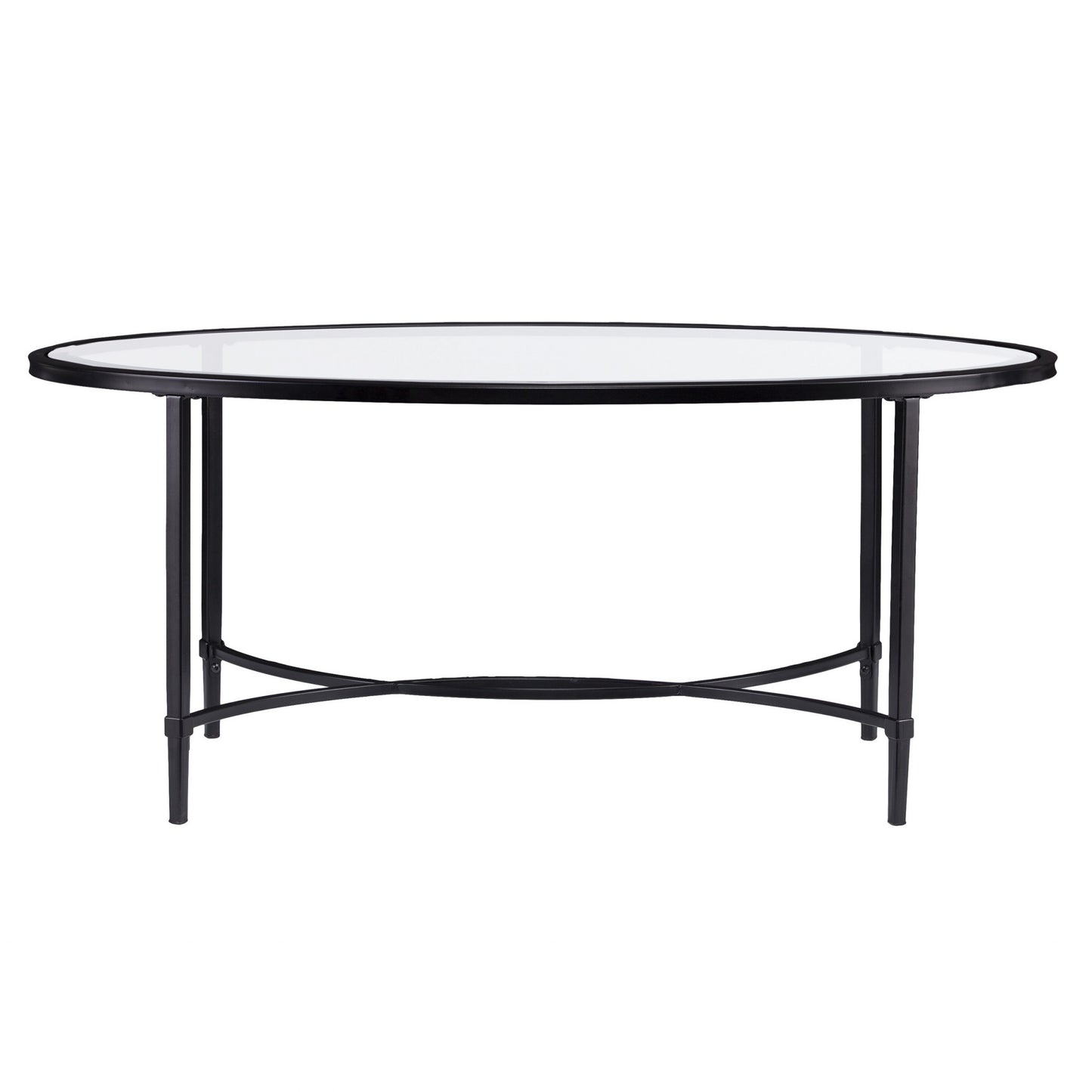 45" Black Glass And Metal Oval Coffee Table