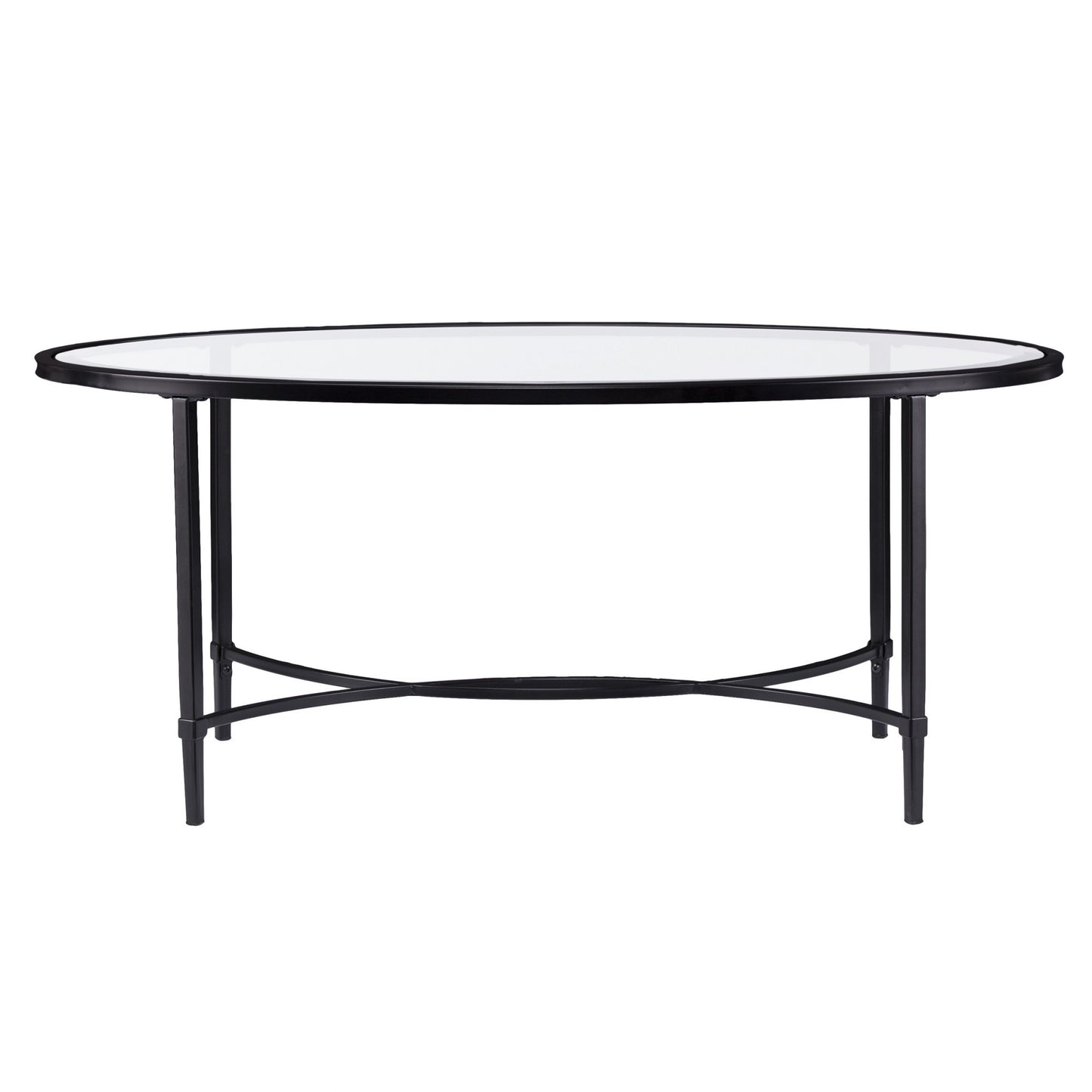 45" Black Glass And Metal Oval Coffee Table