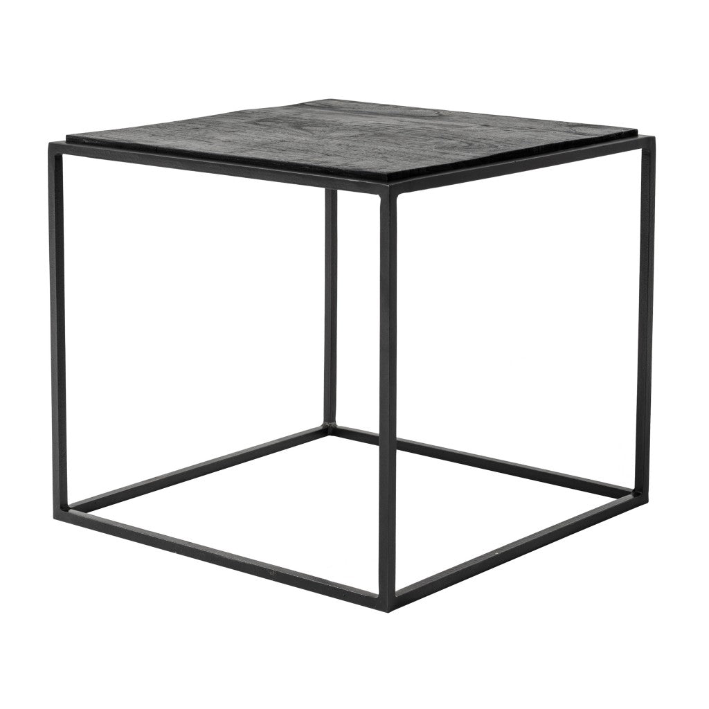 Set of Three 39" Oak And Black Solid Wood And Iron with Iron Square Nested Coffee Tables