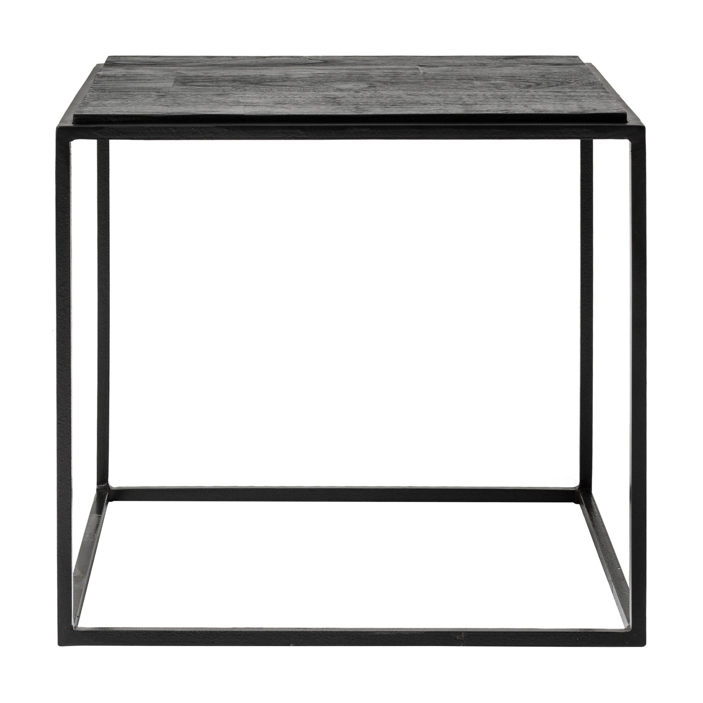 Set of Three 39" Oak And Black Solid Wood And Iron with Iron Square Nested Coffee Tables