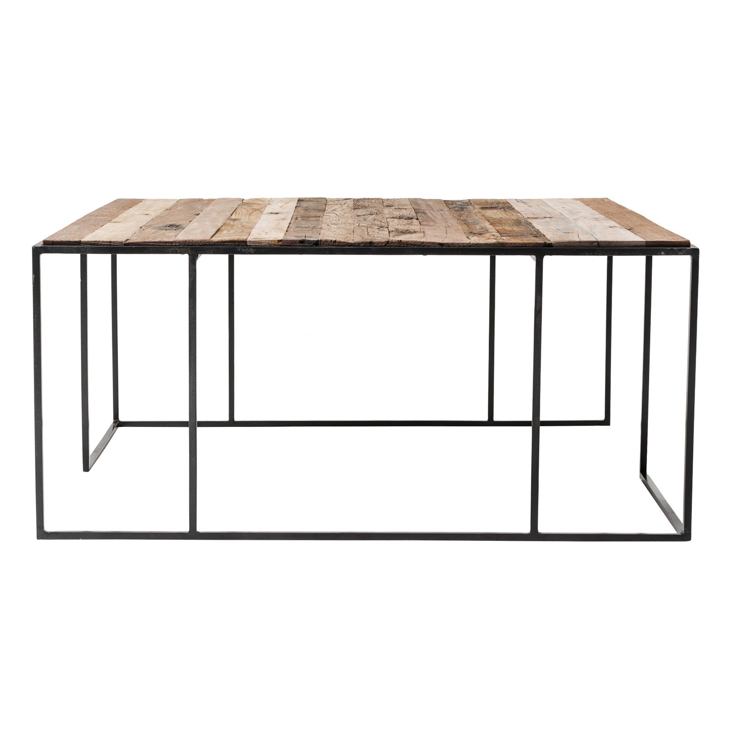 Set of Three 39" Oak And Black Solid Wood And Iron with Iron Square Nested Coffee Tables