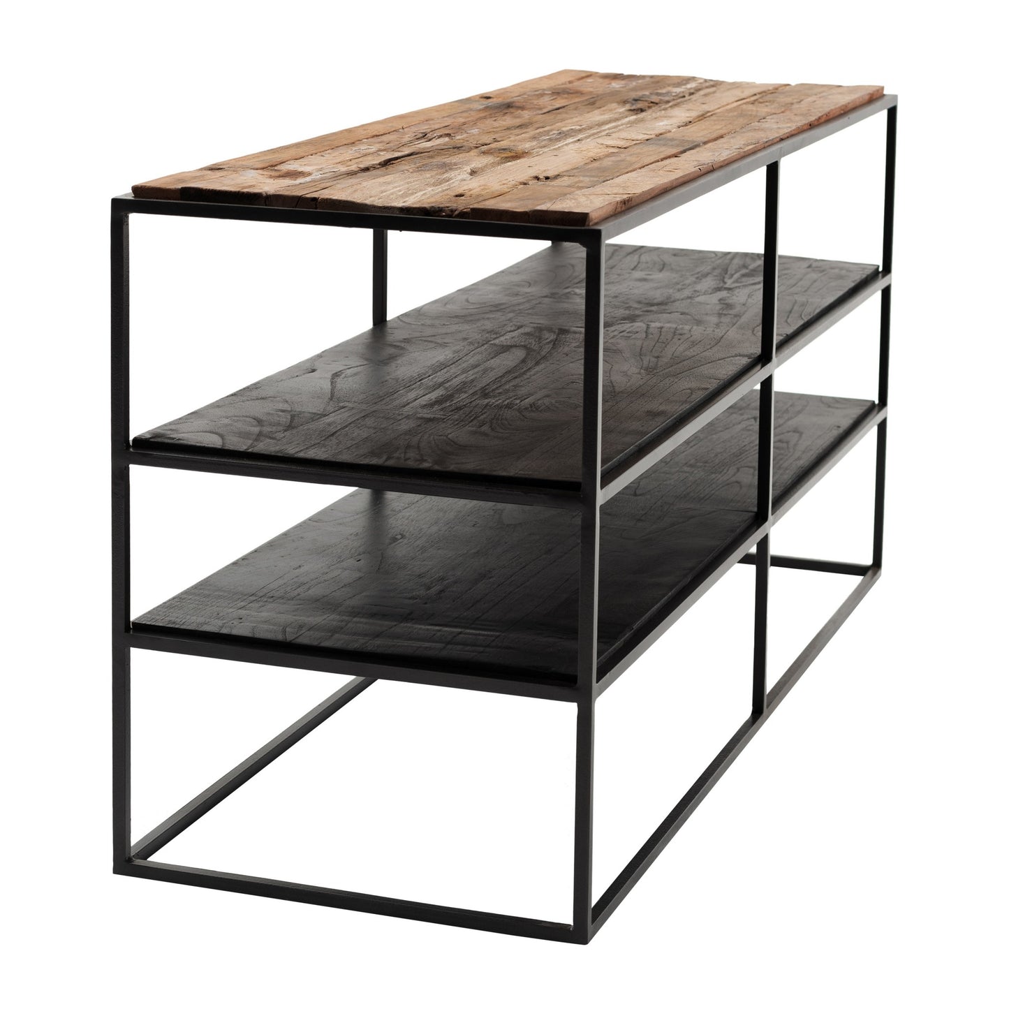 44" Modern Rustic Wood and Black Metal Open TV Stand