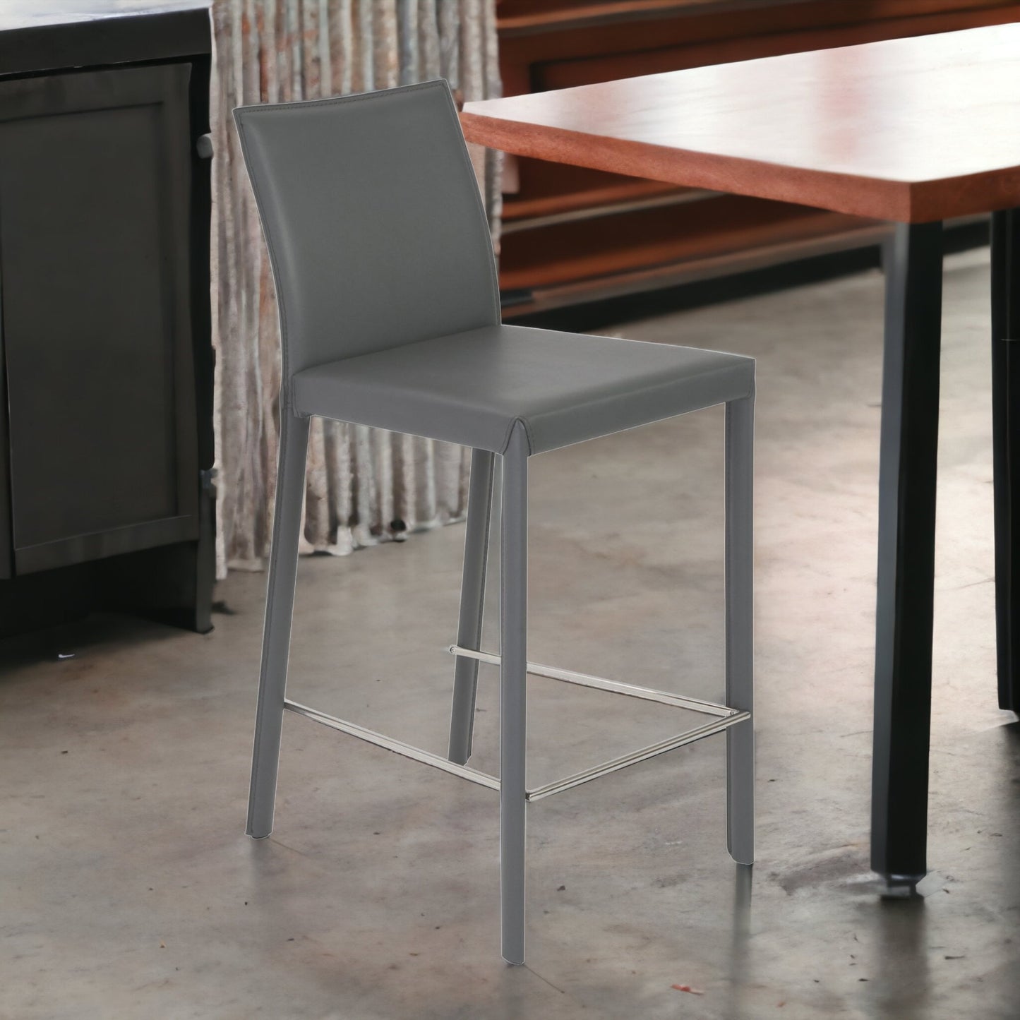 Set of Two 26" Gray Steel Low Back Counter Height Bar Chairs