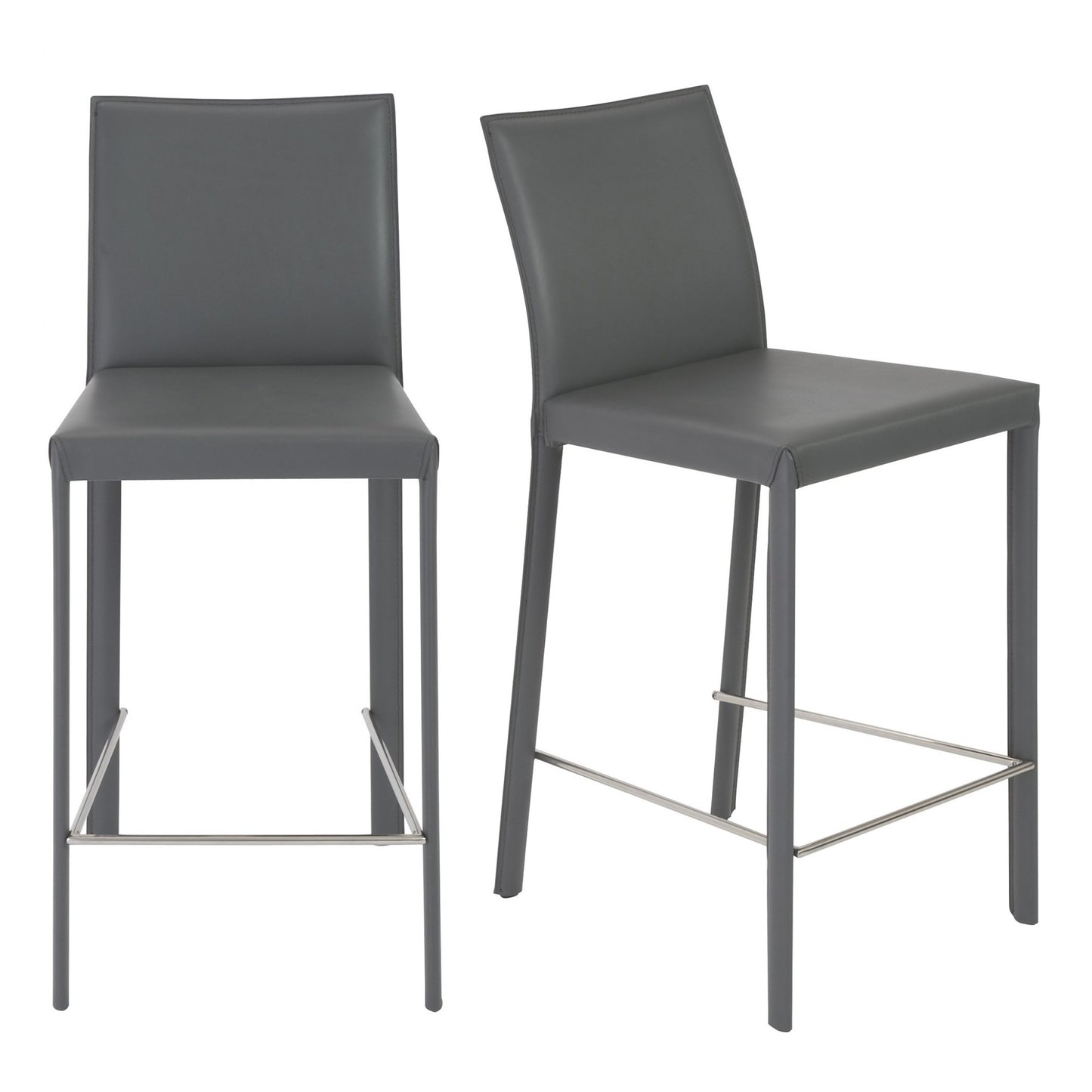 Set of Two 26" Gray Steel Low Back Counter Height Bar Chairs