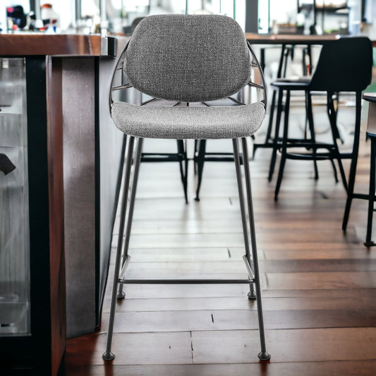 Set of Two 26" Light Gray And Black Steel Low Back Counter Height Bar Chairs