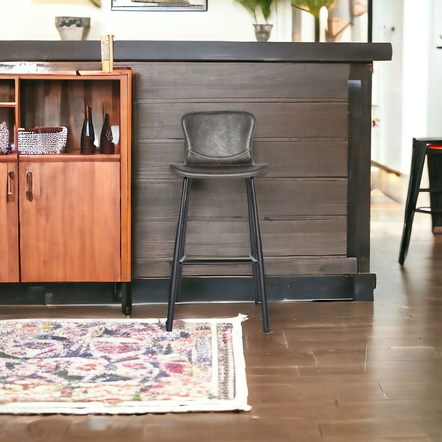 Set of Two 30" Gray And Black Steel Low Back Bar Height Bar Chairs