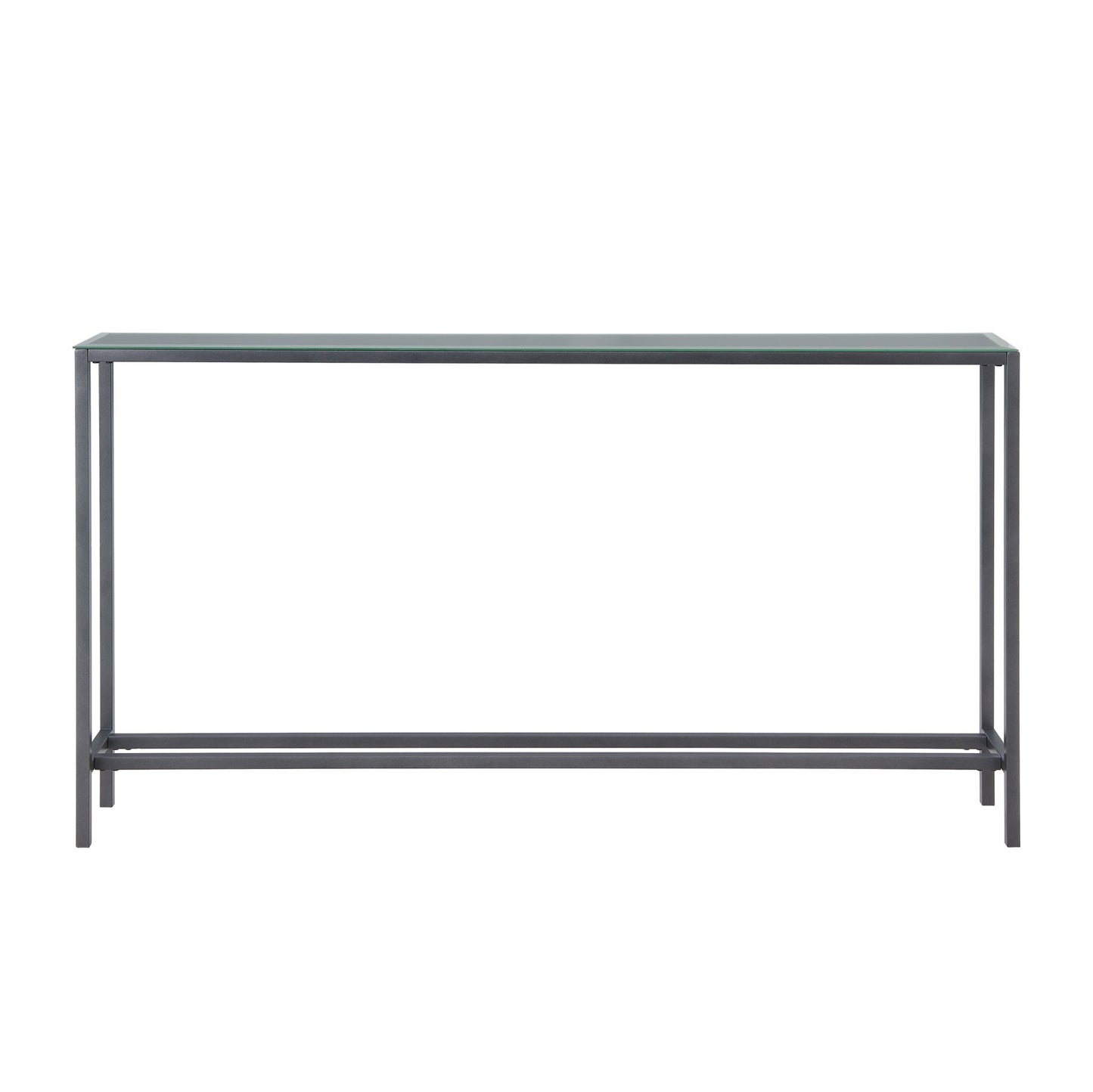 56" Black and Gunmetal Mirrored Glass Console Table