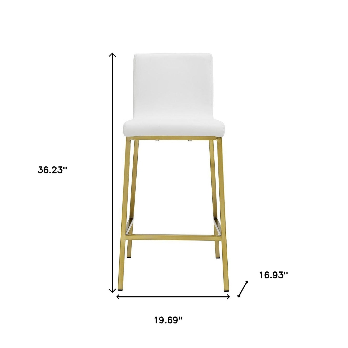 Set of Two 26" White And Gold Steel Low Back Counter Height Bar Chairs