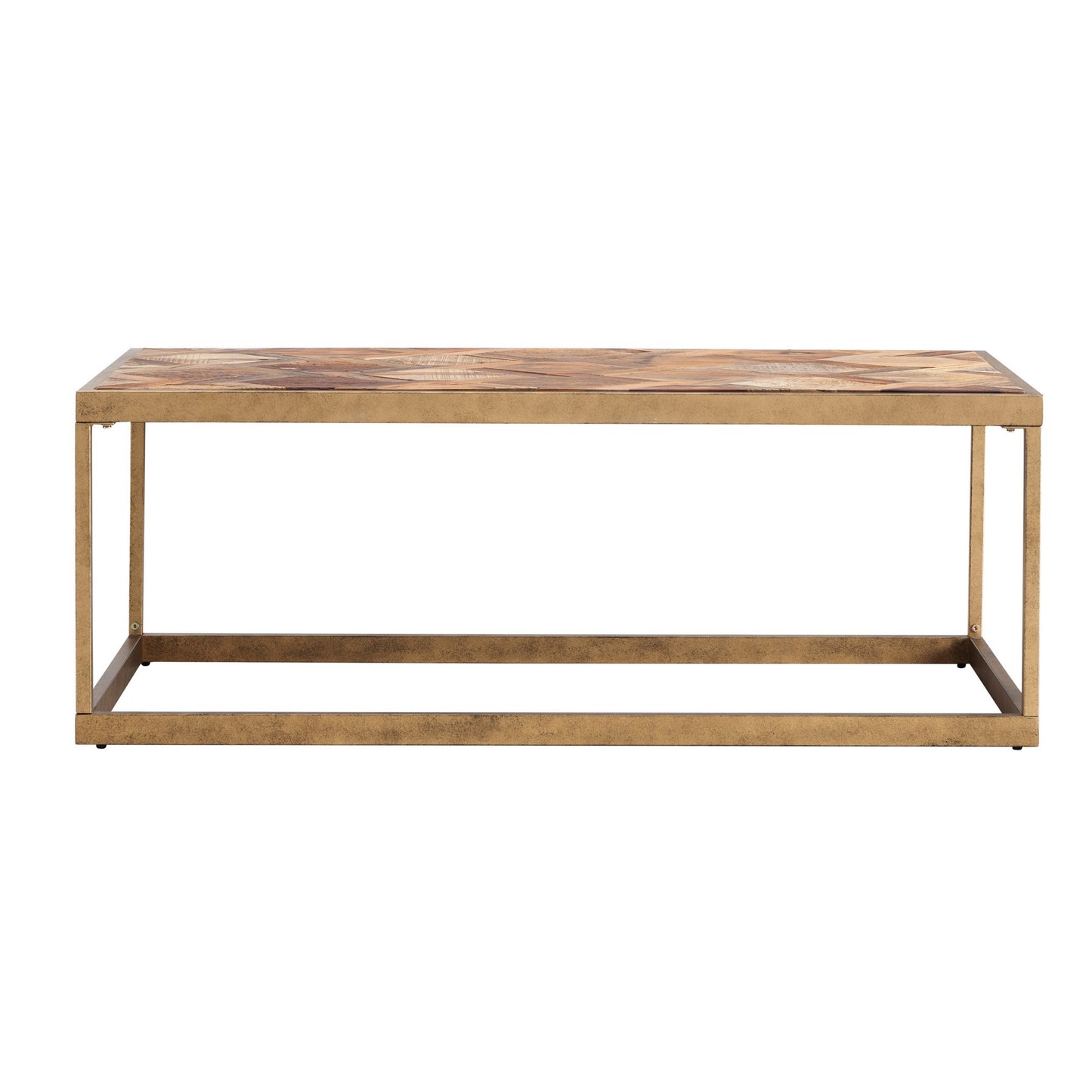 48" Natural And Natural Brown Solid Wood And Metal Rectangular Coffee Table