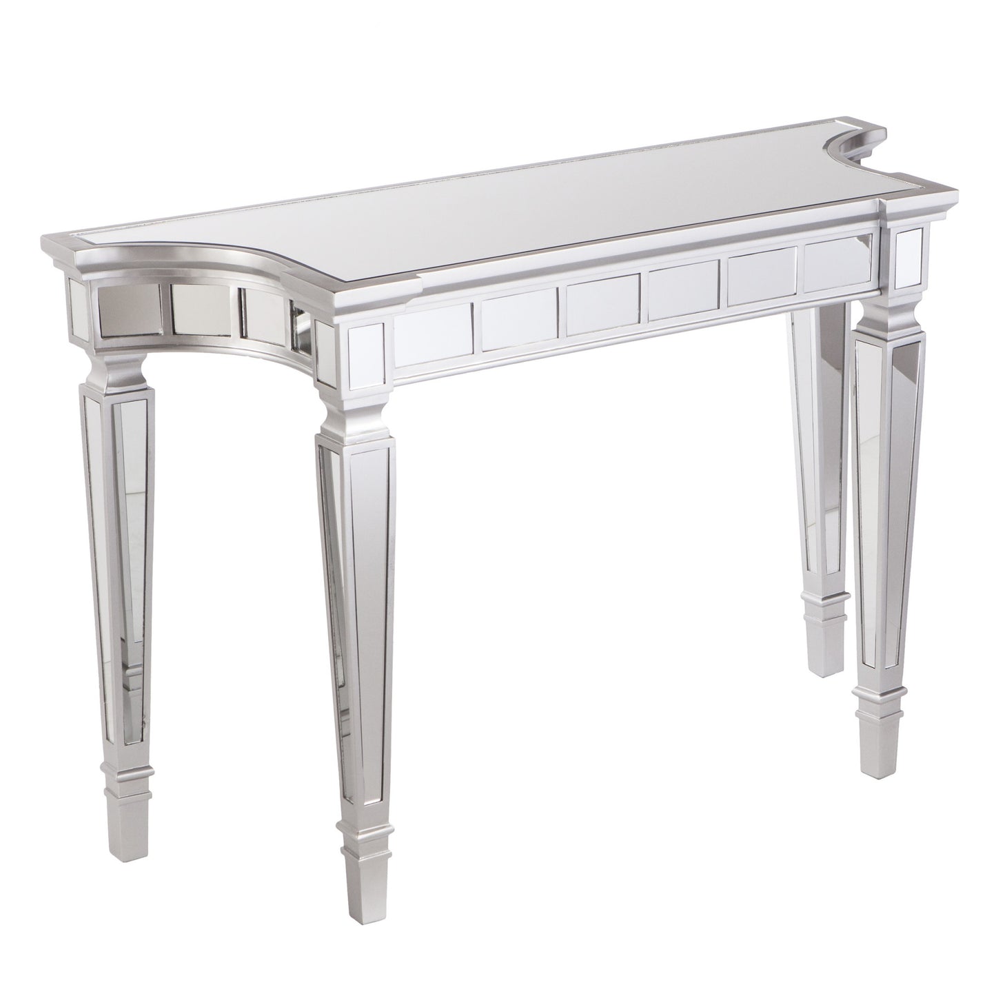 45" Silver Mirrored Glass Free Form Console Table