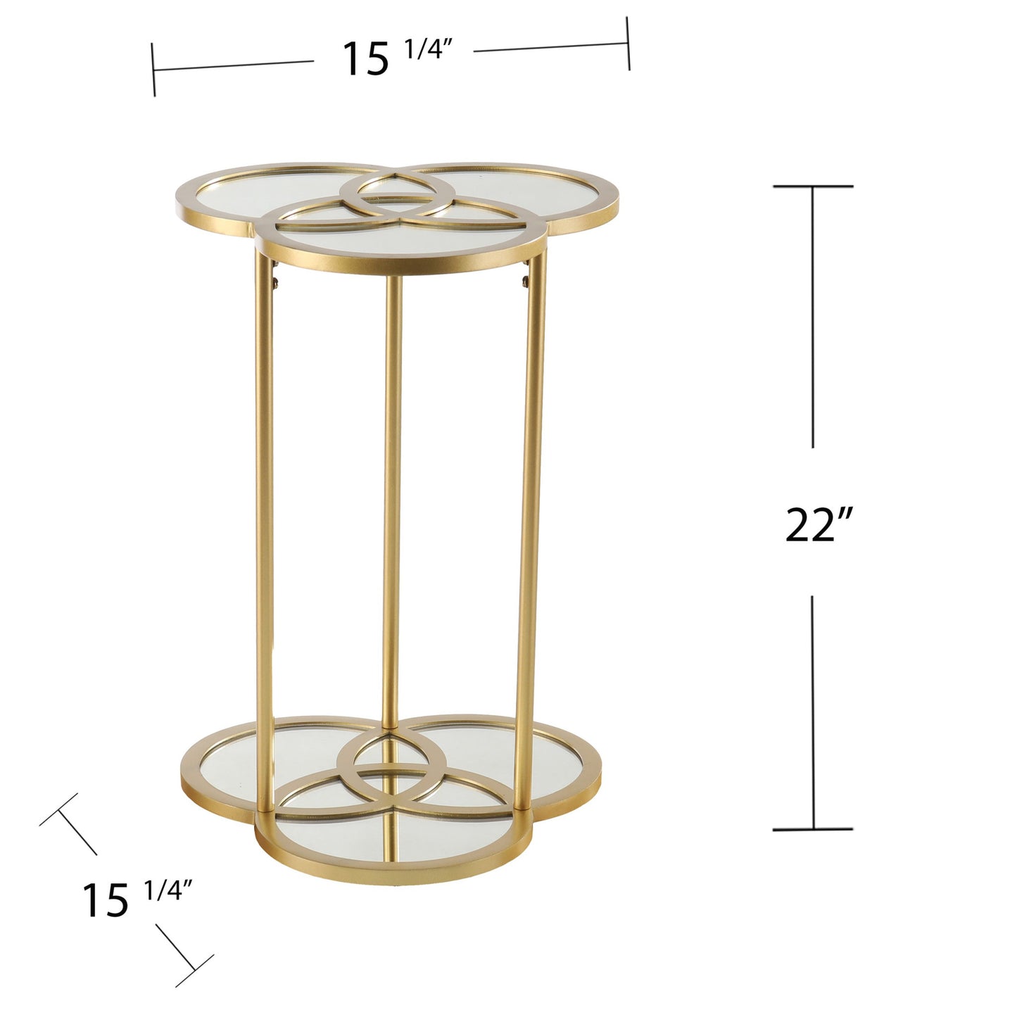 22" Gold Mirrored Glass Three Circle End Table