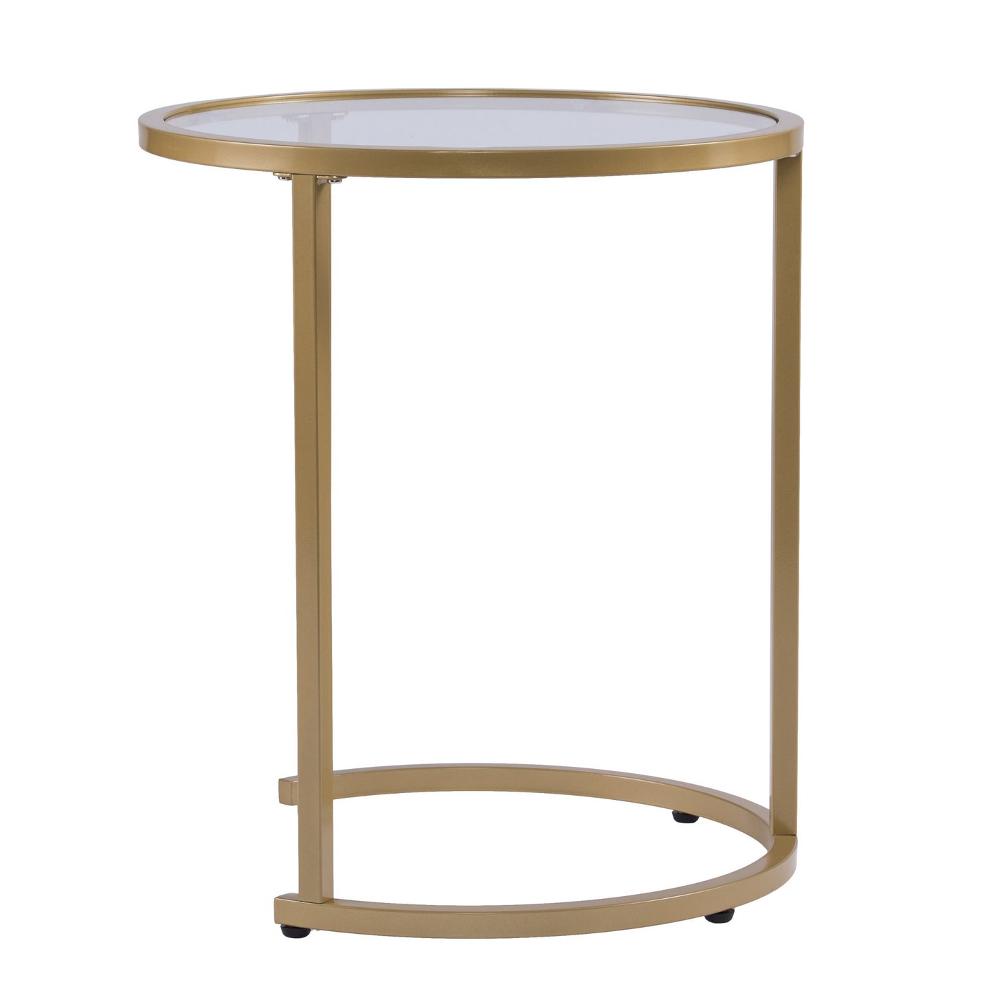 Set Of Two 23" Gold Glass And Steel Round Nested Tables