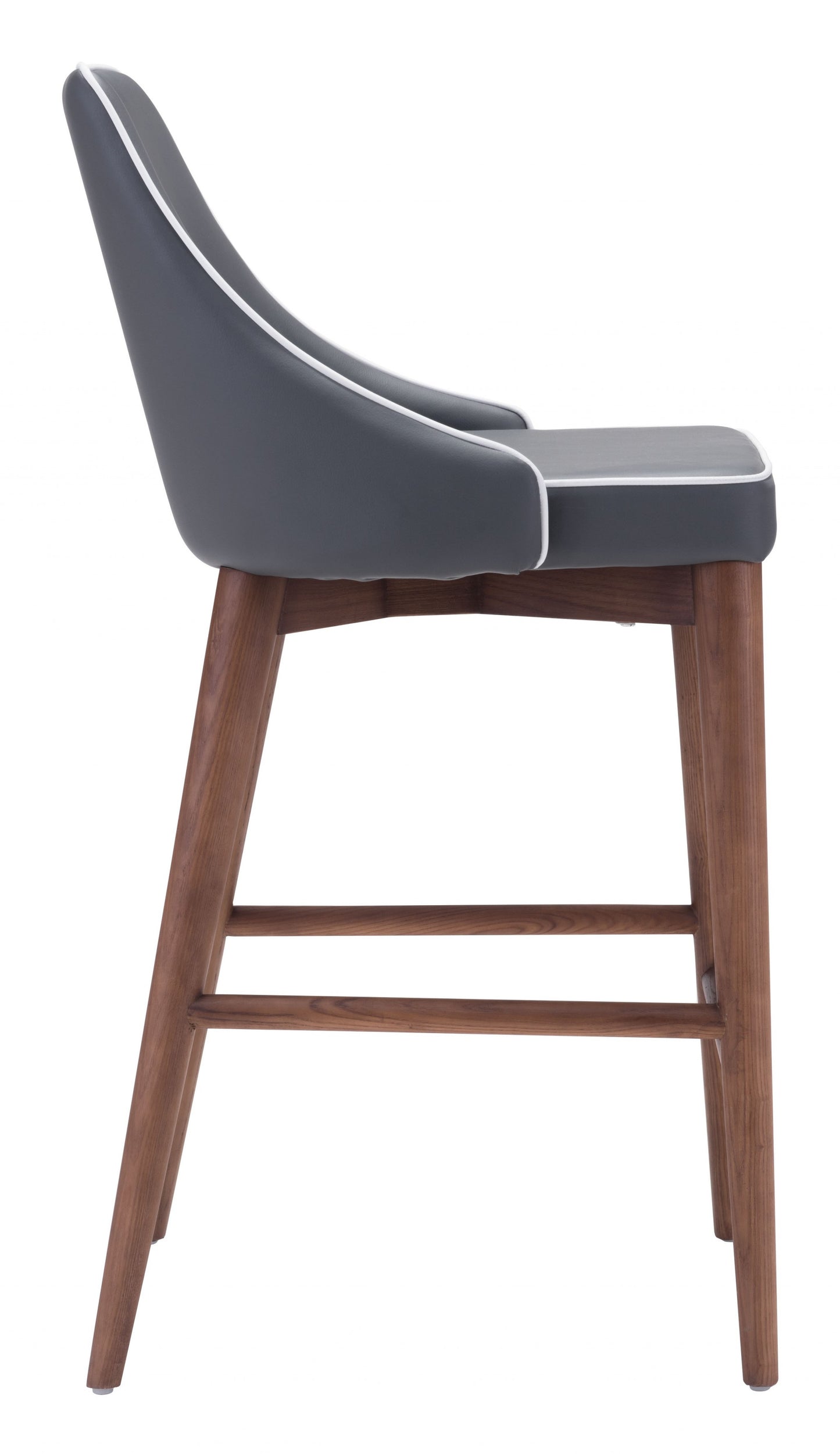 26" Gray And Brown Solid Wood Low Back Counter Height Bar Chair
