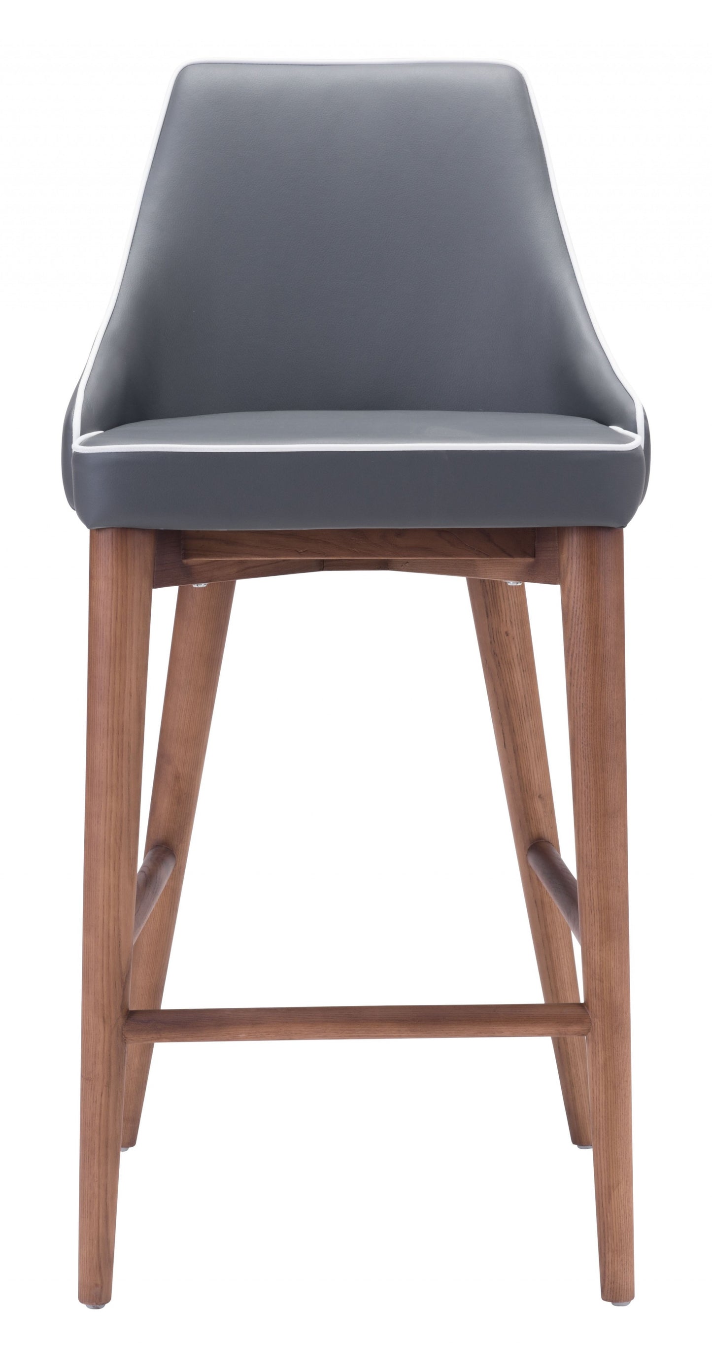 26" Gray And Brown Solid Wood Low Back Counter Height Bar Chair