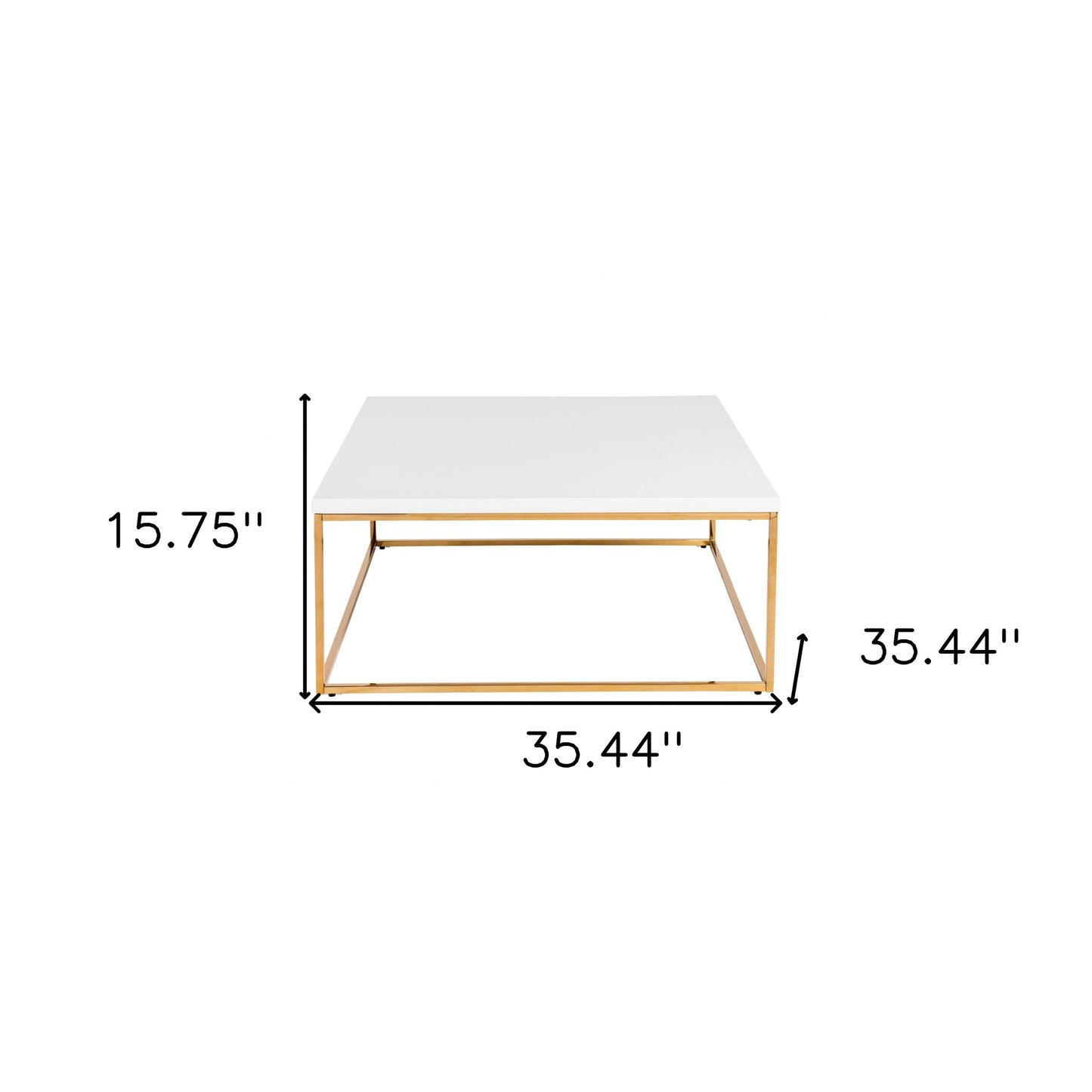 35" Gold And White Manufactured Wood And Metal Square Coffee Table