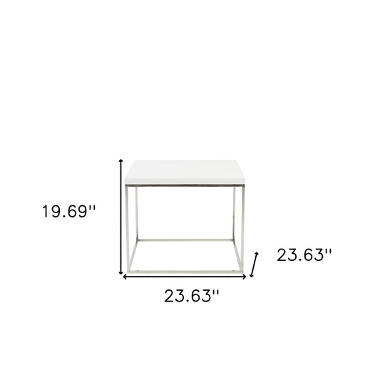 Modern White Gloss and Chrome Cube Side Table