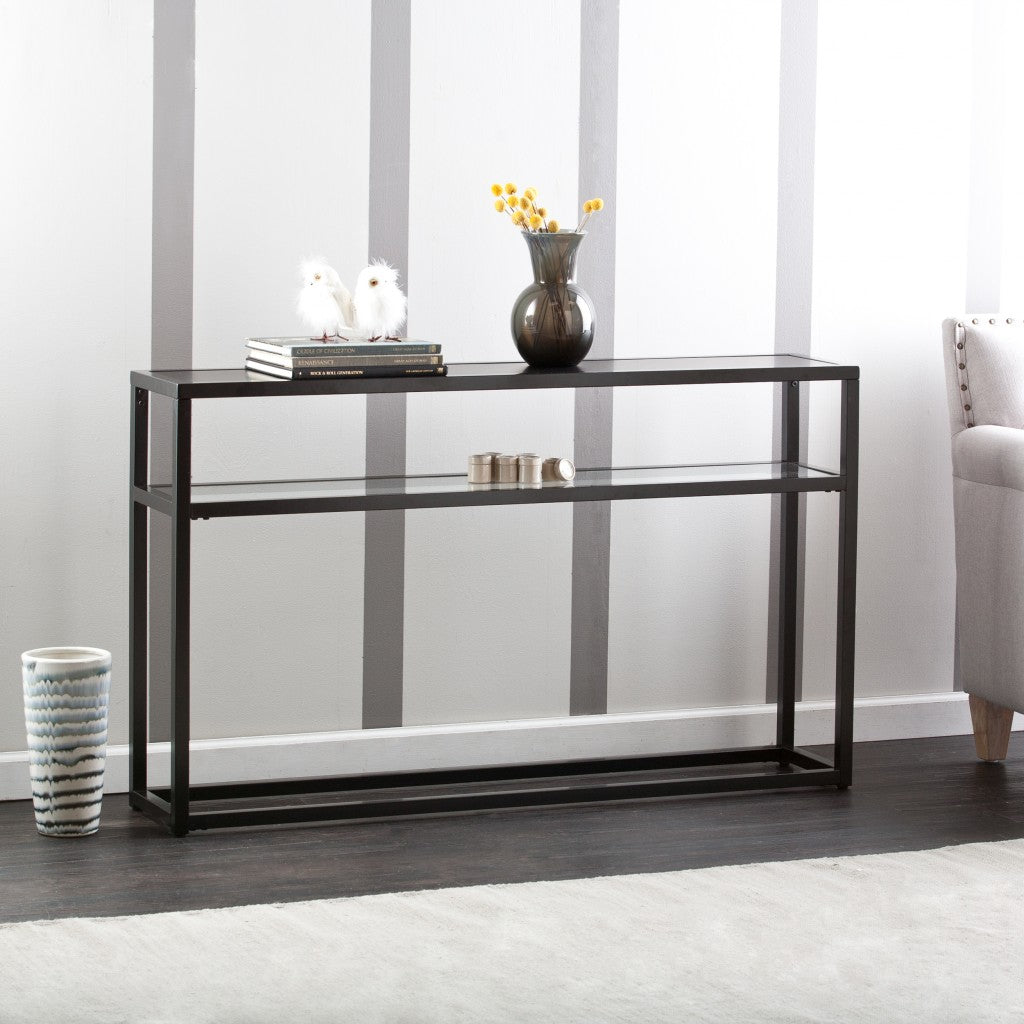 50" Black Glass Frame Console Table With Storage