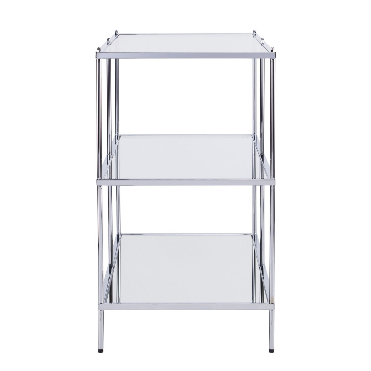 42" Clear and Silver Glass Mirrored Floor Shelf Console Table With Storage