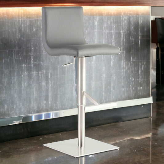 32" Gray And Silver Steel Swivel Low Back Bar Height Bar Chair