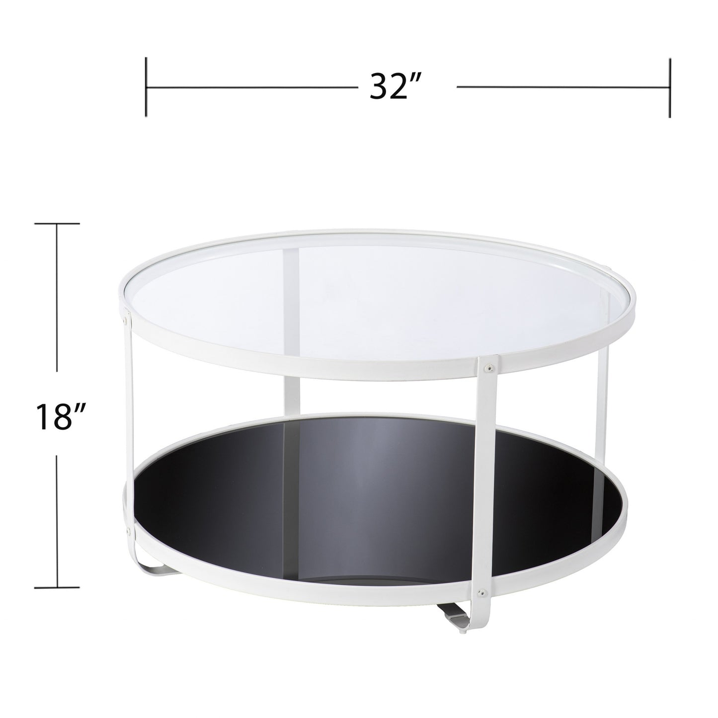 32" White Glass And Metal Two Tier Round Coffee Table