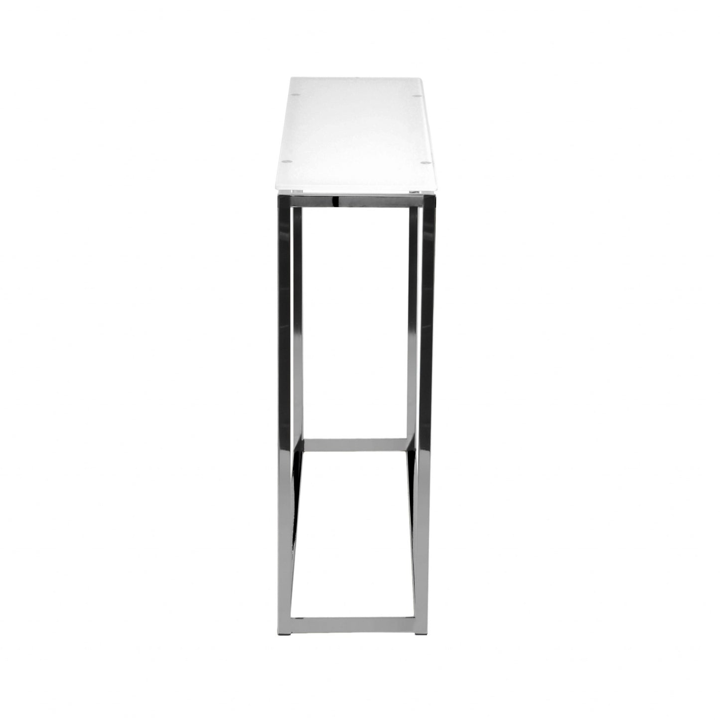 Geo Rectangle White Glass and Chrome Console Table