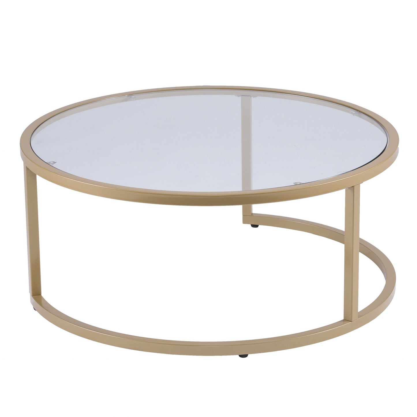 Set of Two Gold Glass Round Nested Coffee Tables