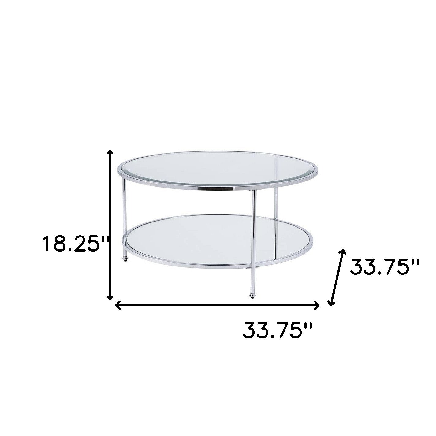 34" Chrome Glass And Metal Round Mirrored Coffee Table