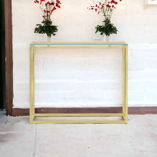 Geo Rectangle Clear Glass and Gold Console Table