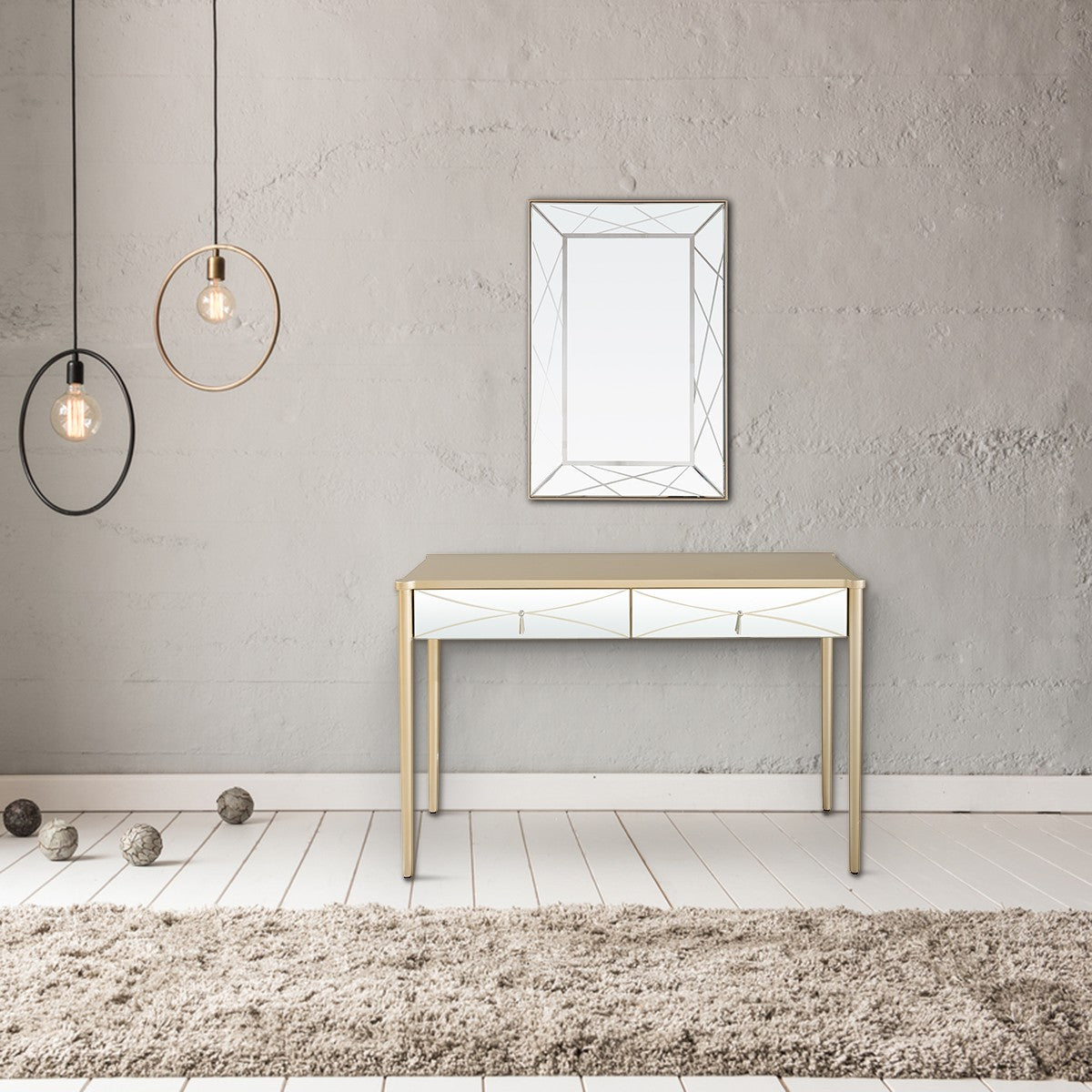 Champagne Finish Mirror and Console Table