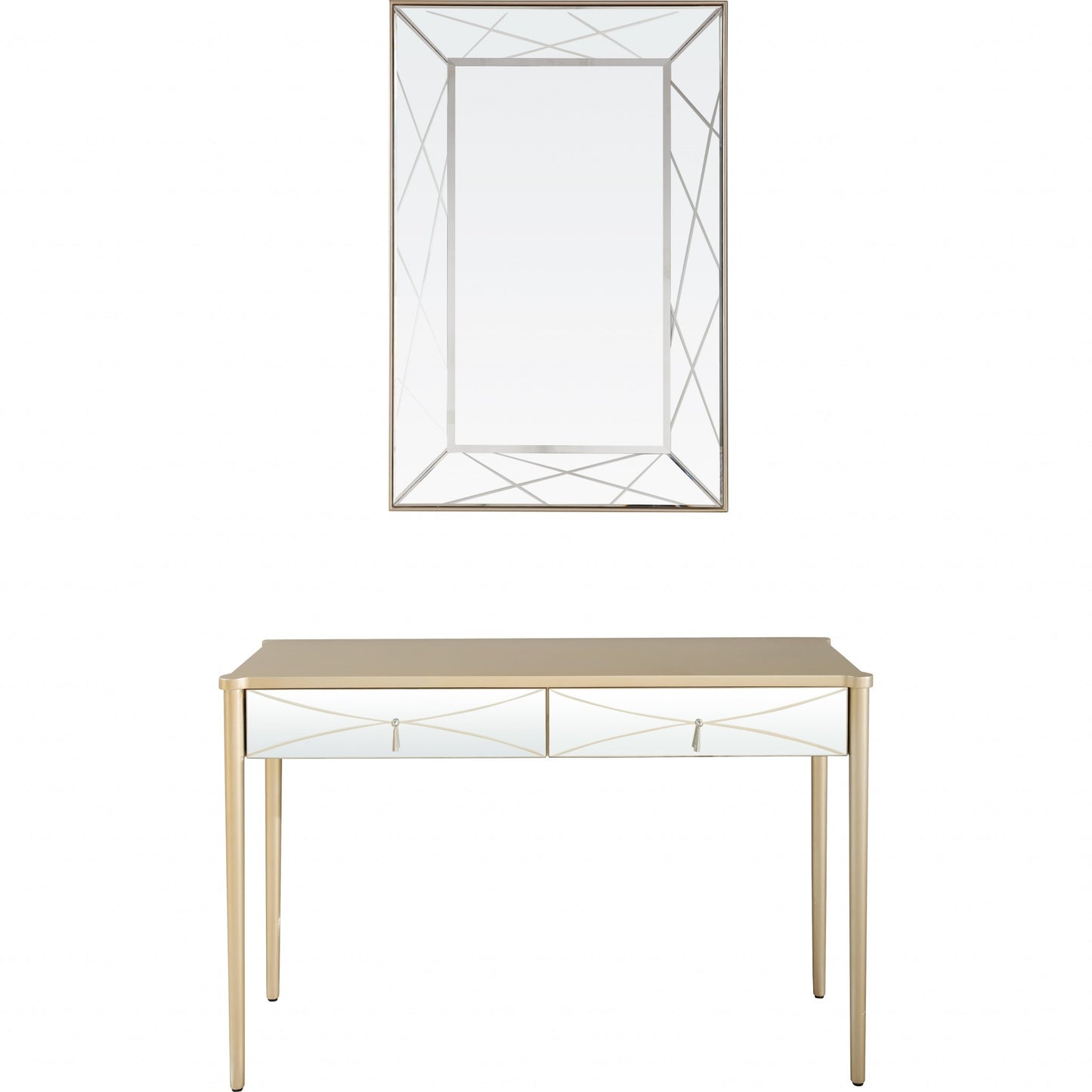 Champagne Finish Mirror and Console Table