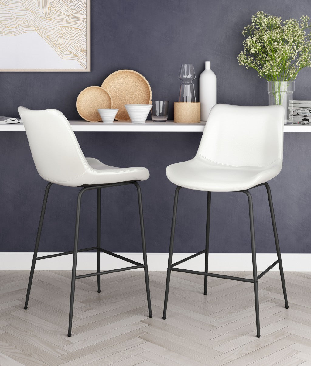 26" White And Black Steel Low Back Counter Height Bar Chair