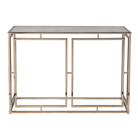 44" Champagne and Gold Faux Marble Frame Console Table