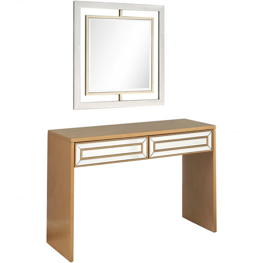 Antiqued Gold Finish Mirror and Console Table