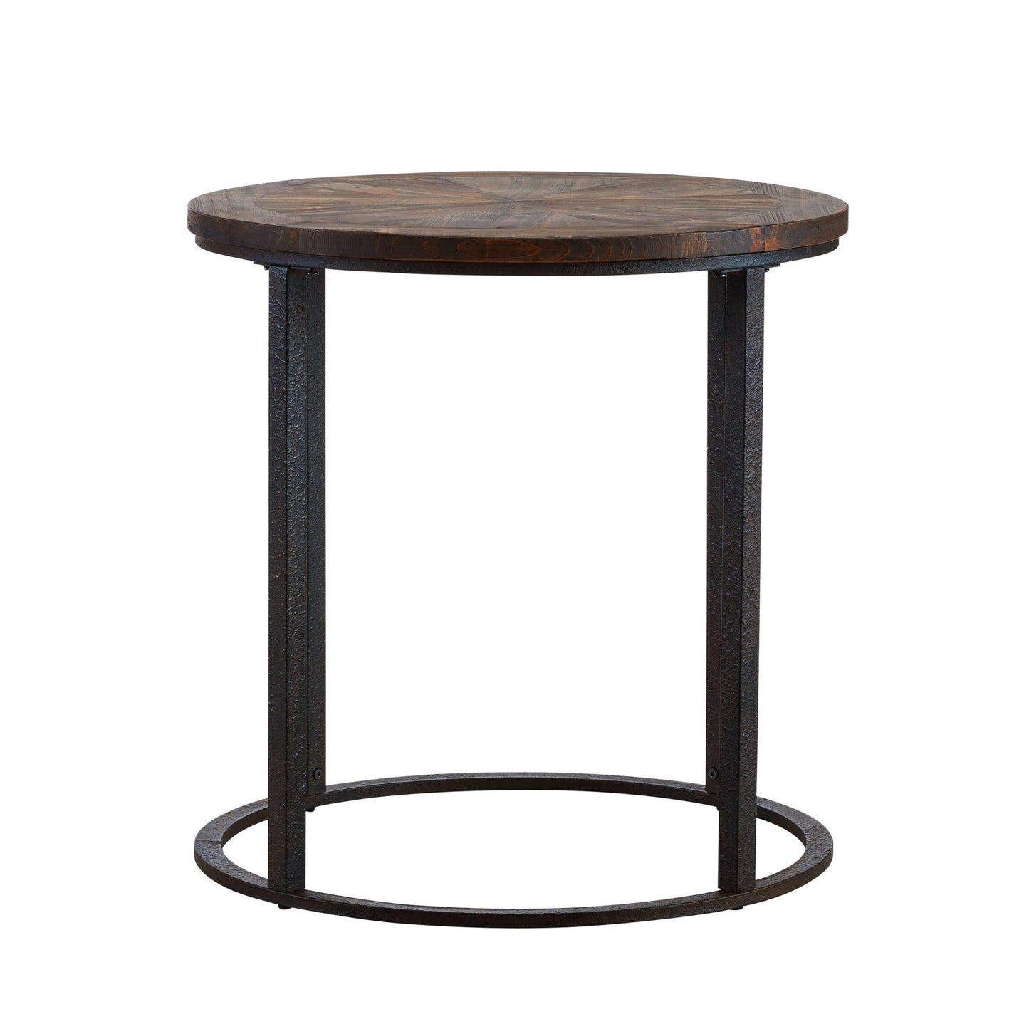 24" Natural Wood Solid Wood And Iron Round End Table