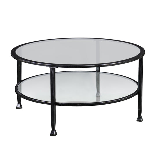 36" Black Glass And Metal Round Coffee Table