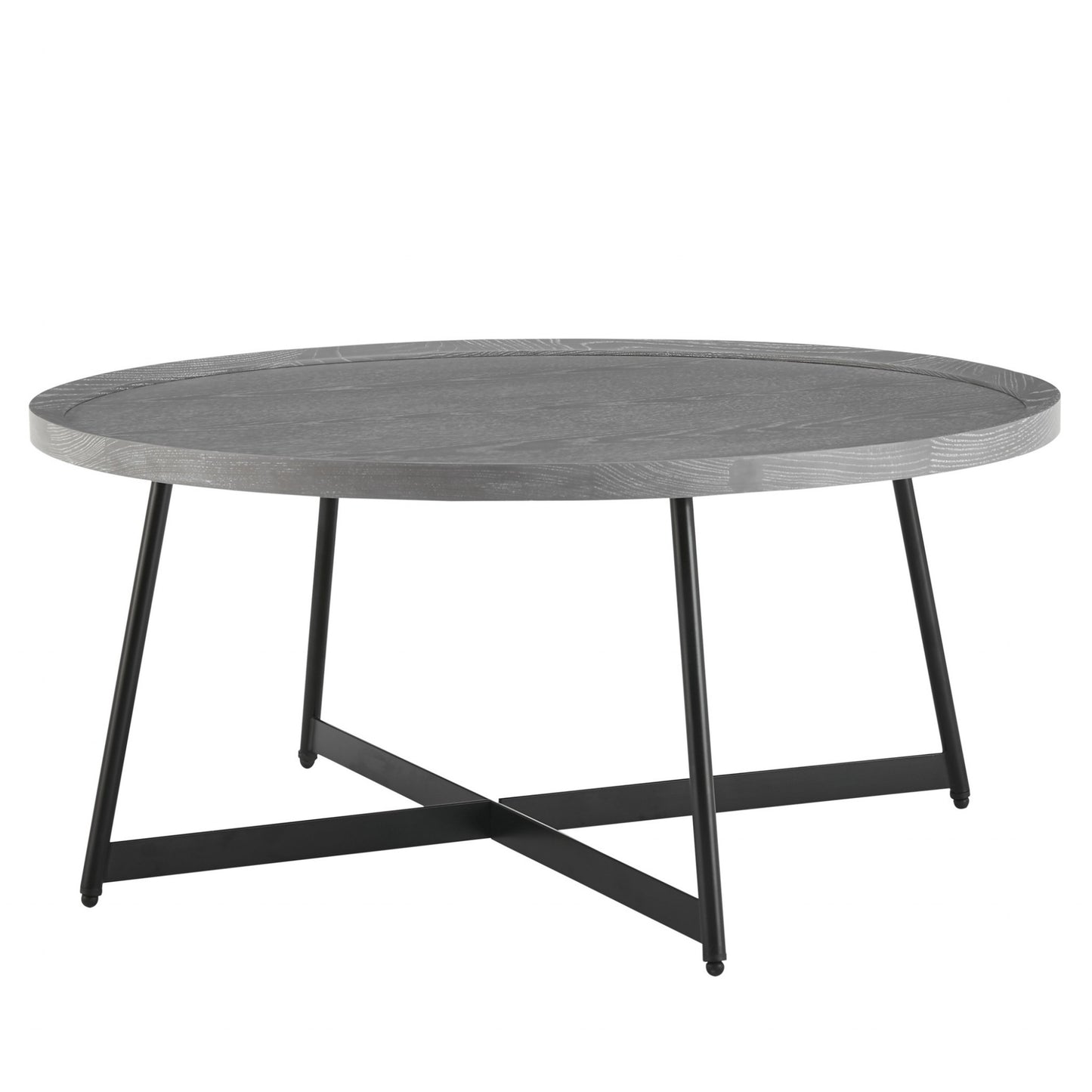 35" Black And Gray Manufactured Wood And Metal Round Coffee Table