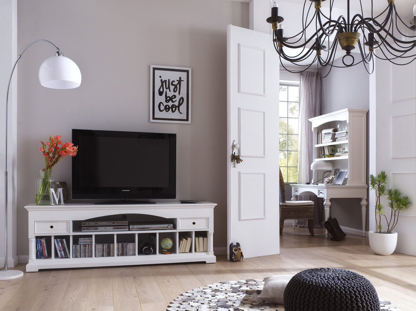 71" Classic White And White Solid Console Table With Storage