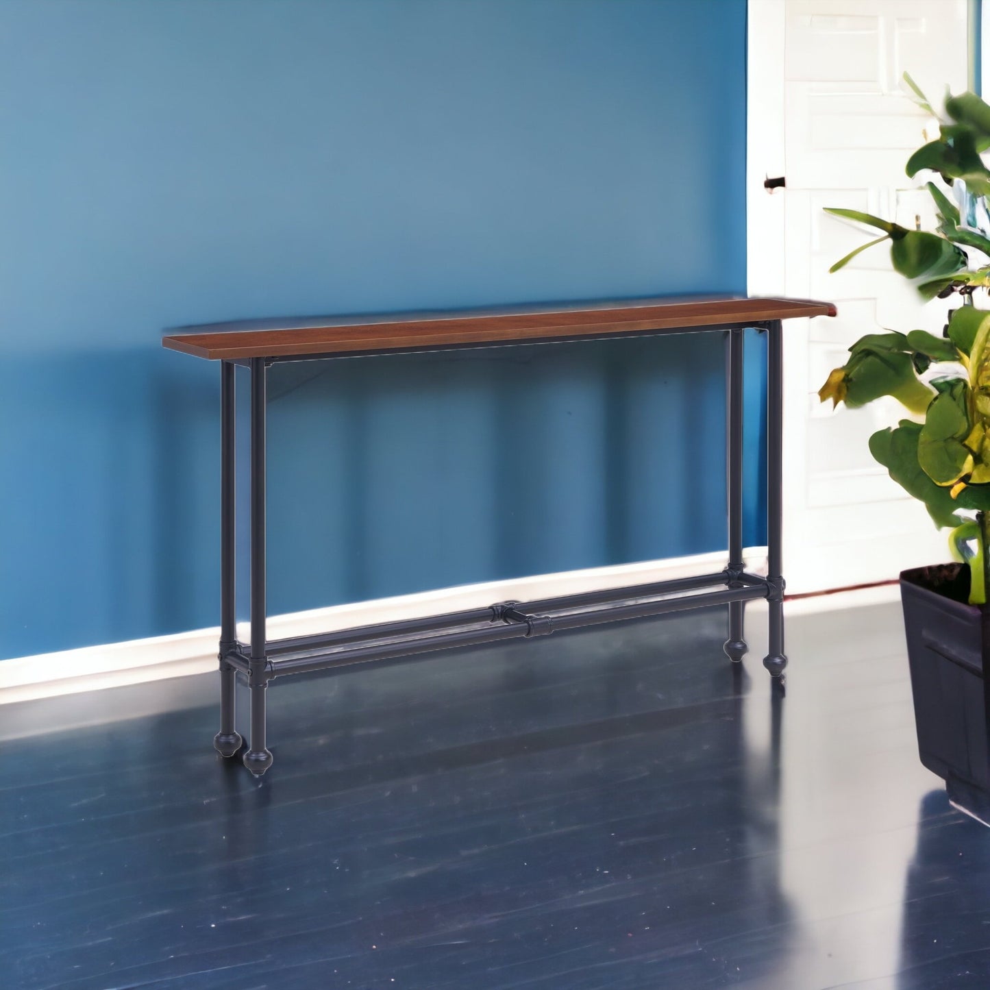 56" Espresso and Black Console Table