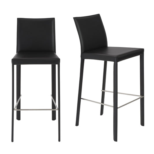 Set of Two 30" Black Steel Low Back Bar Height Bar Chairs