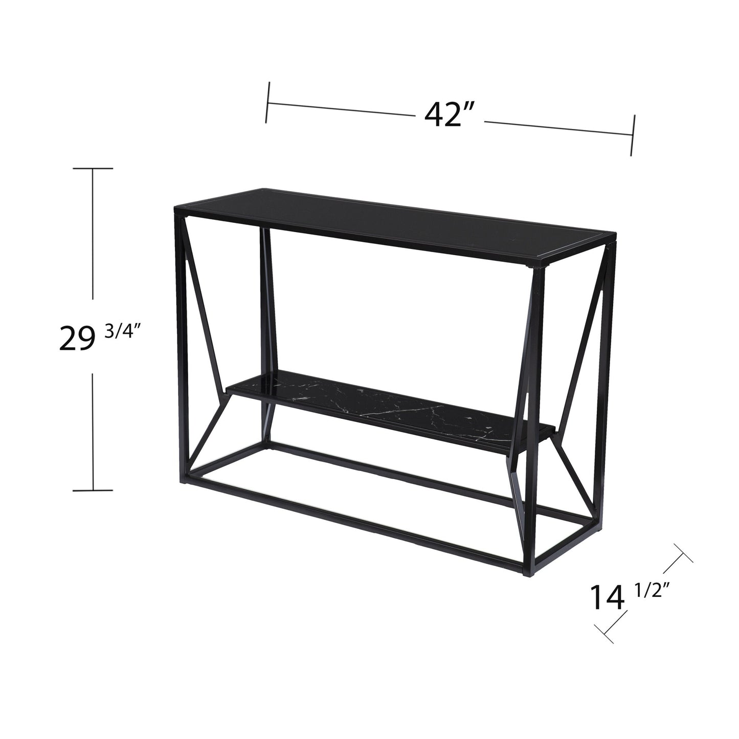 42" Black Glass Frame Console Table With Storage