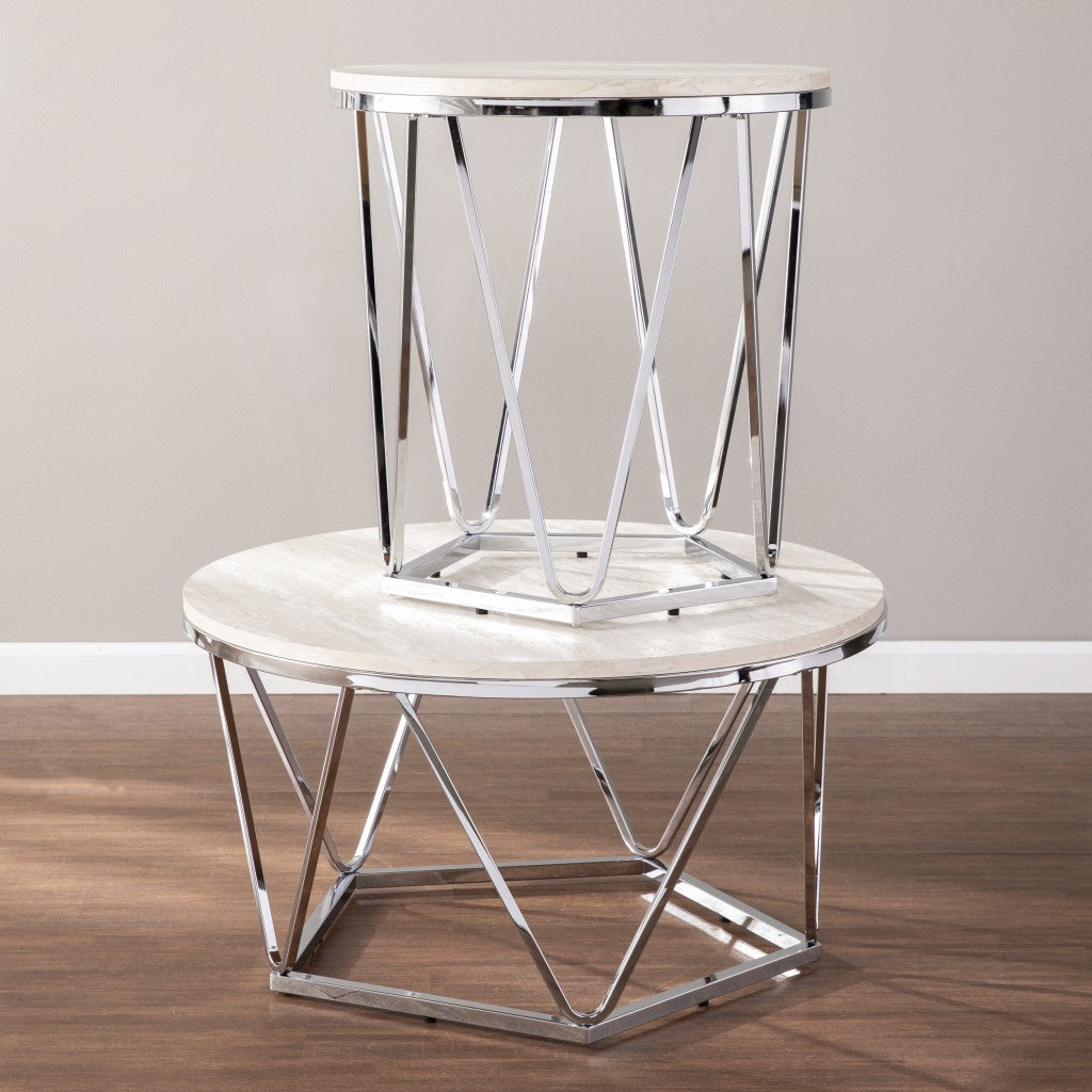 23" Silver Manufactured Wood And Iron Round End Table