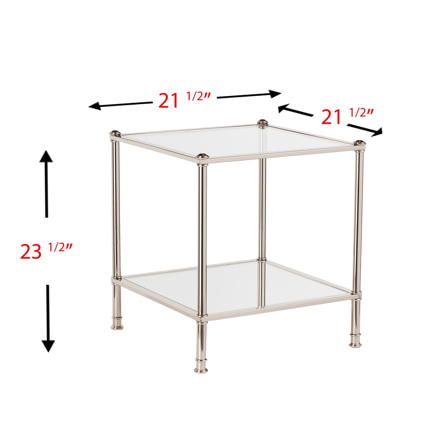 24" Silver Glass And Iron Square Mirrored End Table