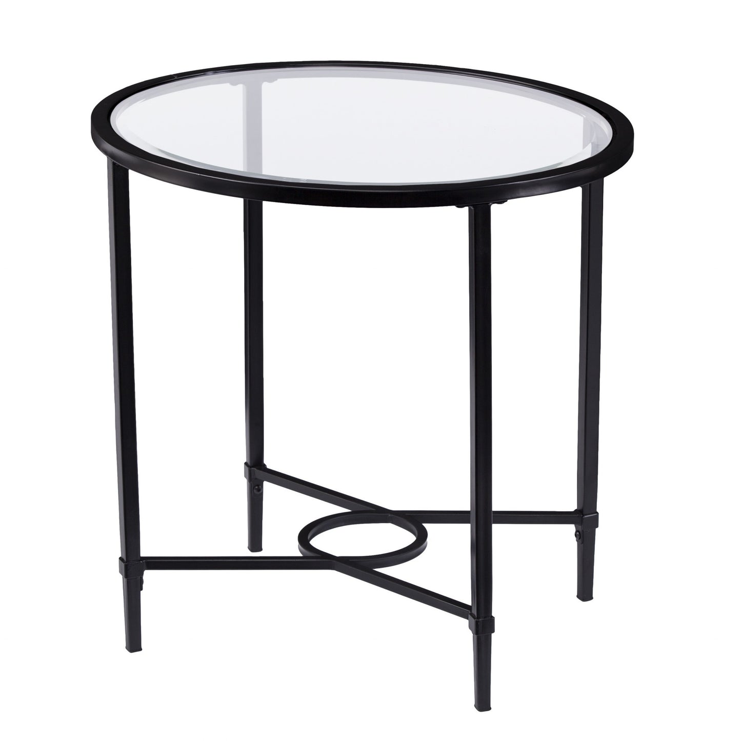 25" Black Glass And Iron Oval End Table