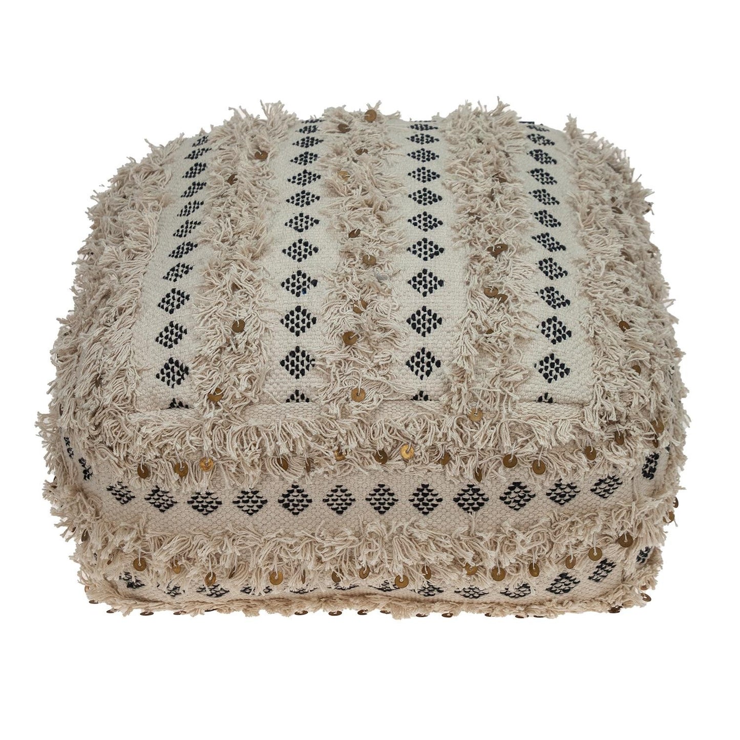 22" Beige Cotton Blend Abstract Pouf Ottoman