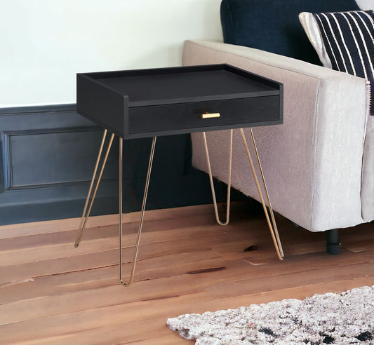 24" Gold And Black Modern Rectangular End Table With Drawer