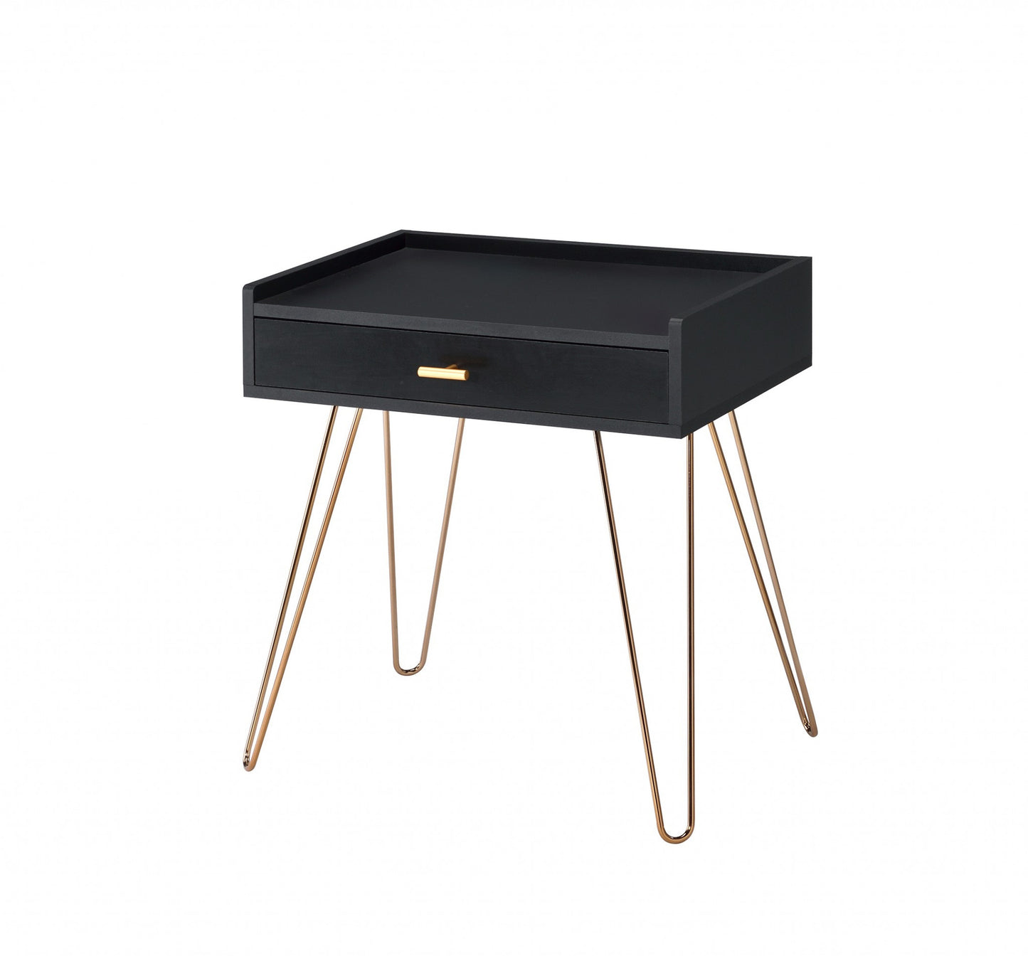 24" Gold And Black Modern Rectangular End Table With Drawer