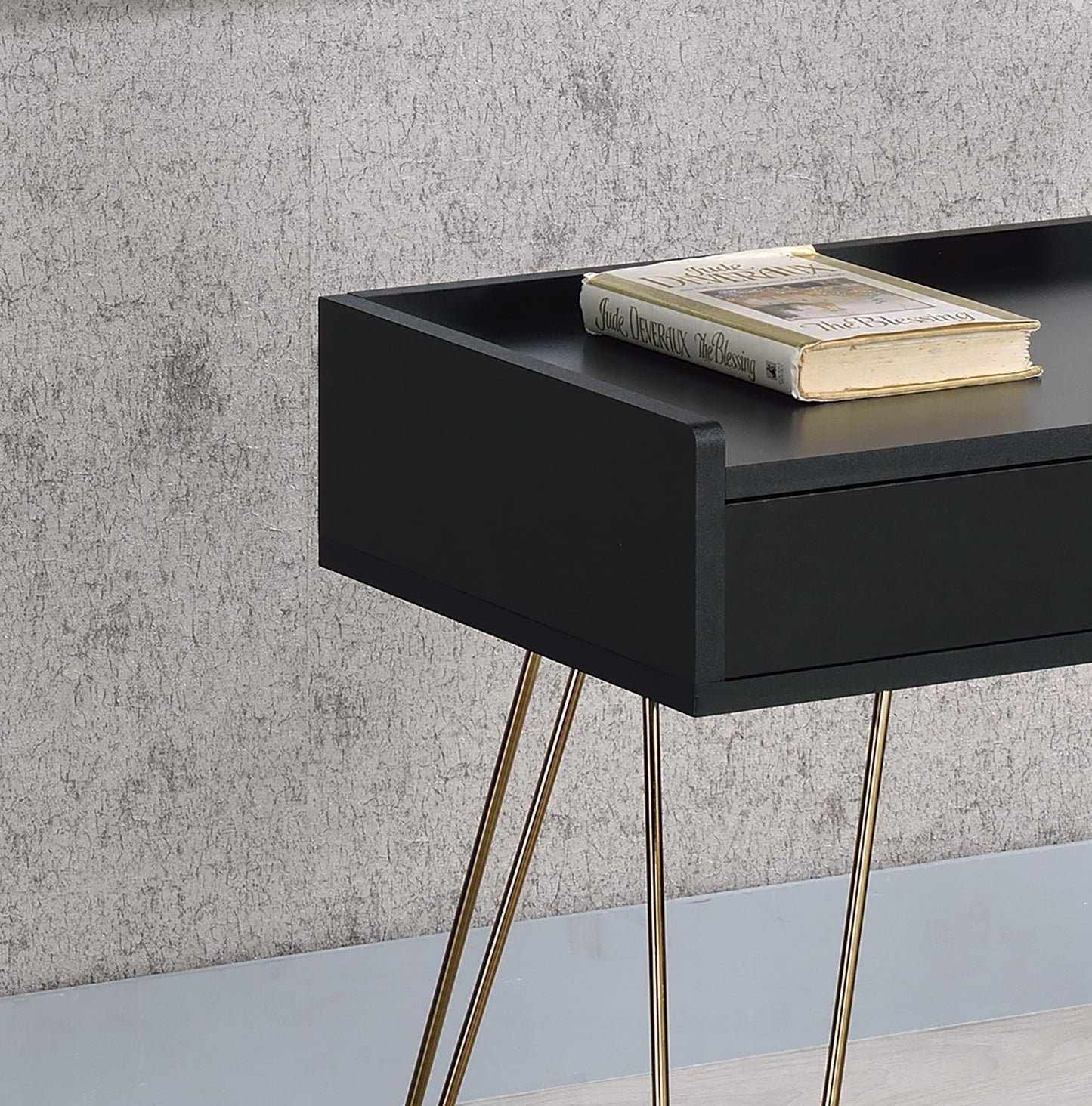 24" Gold And Black Modern Rectangular End Table With Drawer