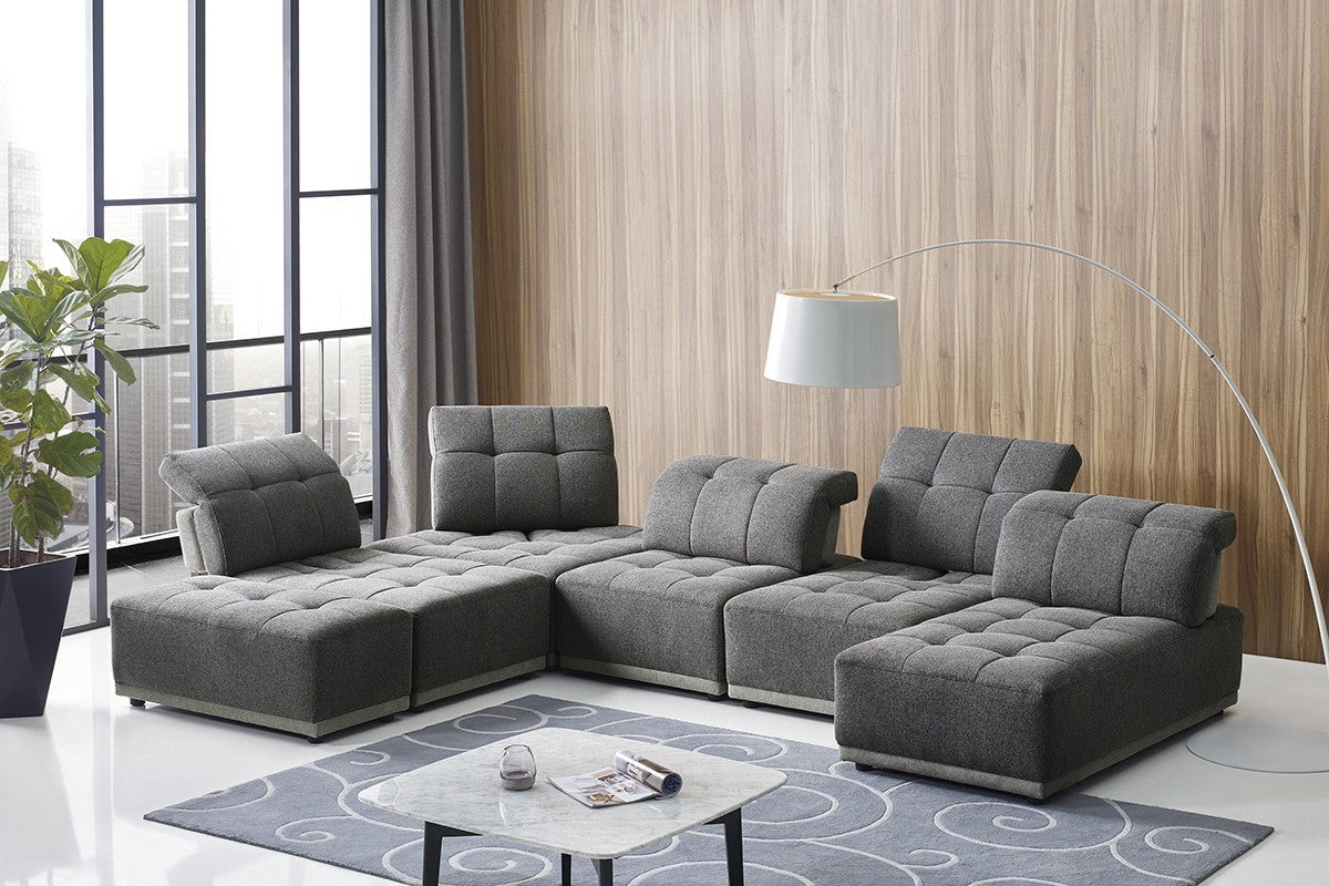 Gray Polyester Modular U Shaped Seven Piece Corner Sectional