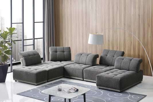 Gray Polyester Modular U Shaped Seven Piece Corner Sectional