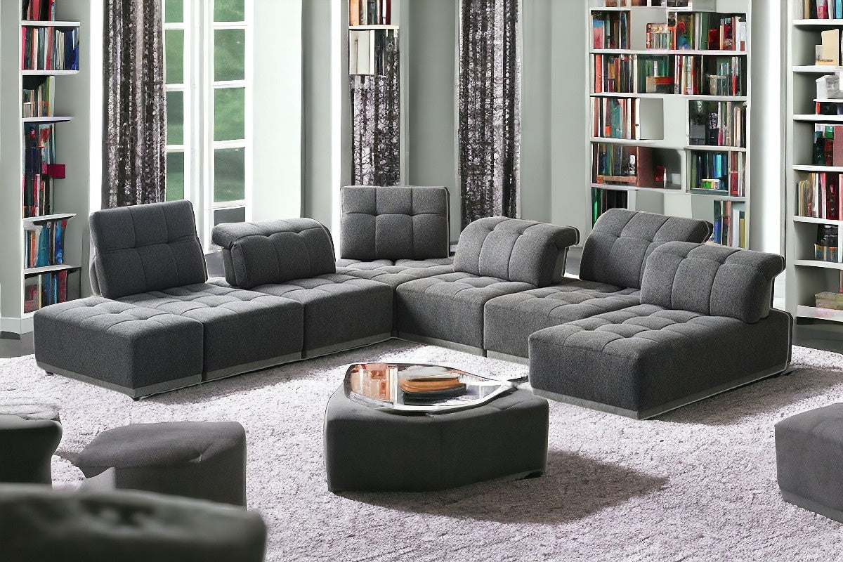 Gray Polyester Modular U Shaped Seven Piece Corner Sectional